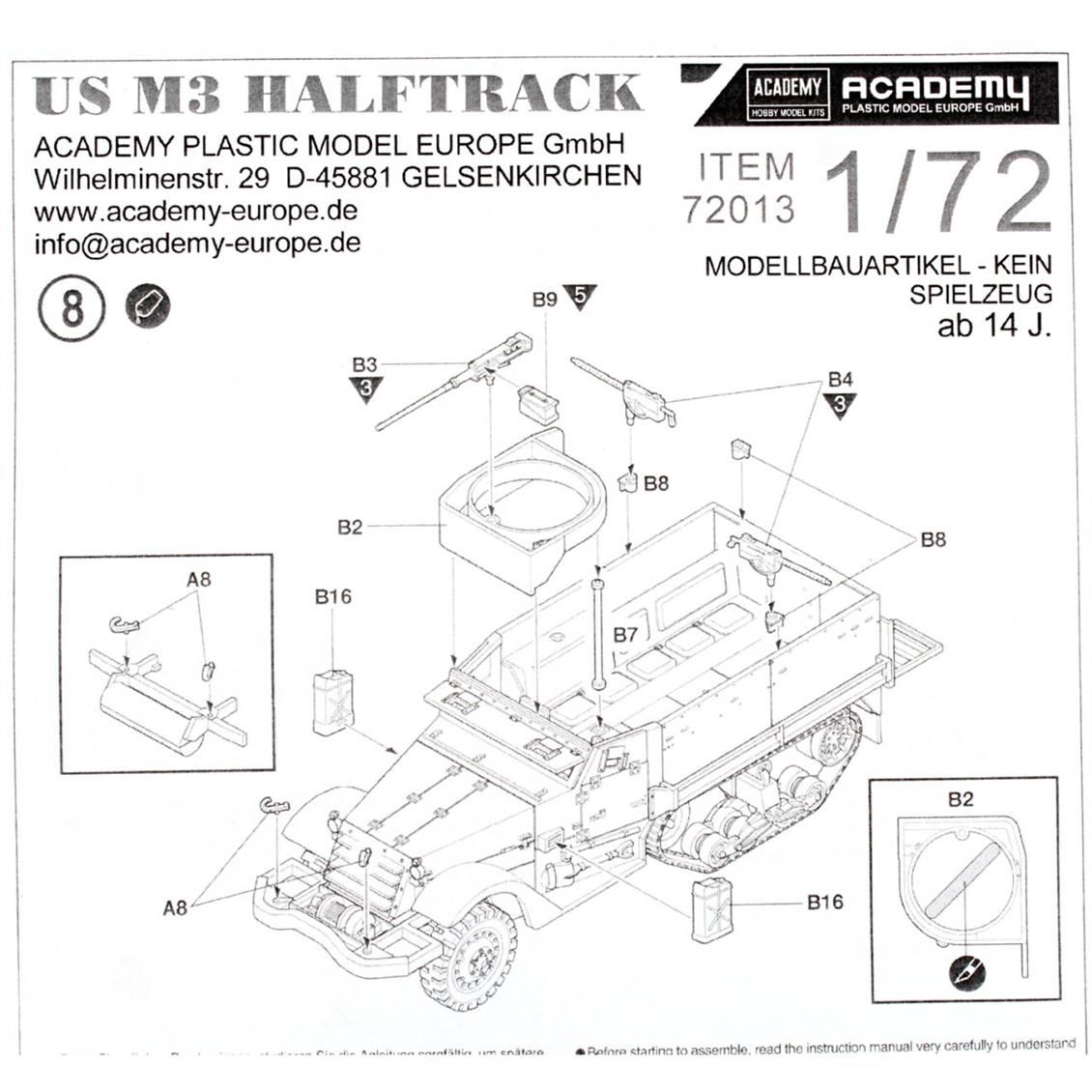 Academy 72013 1/72 Amerikan M3 Yarı Paletli Tankı Demonte Plastik Maketi